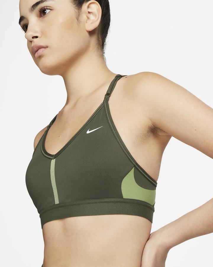 Sujetadores Deportivos Nike Dri-FIT Indy Light-Support Acolchado V-Neck (Plus Size) Mujer Kaki Kaki Blancas | YREXC-9516