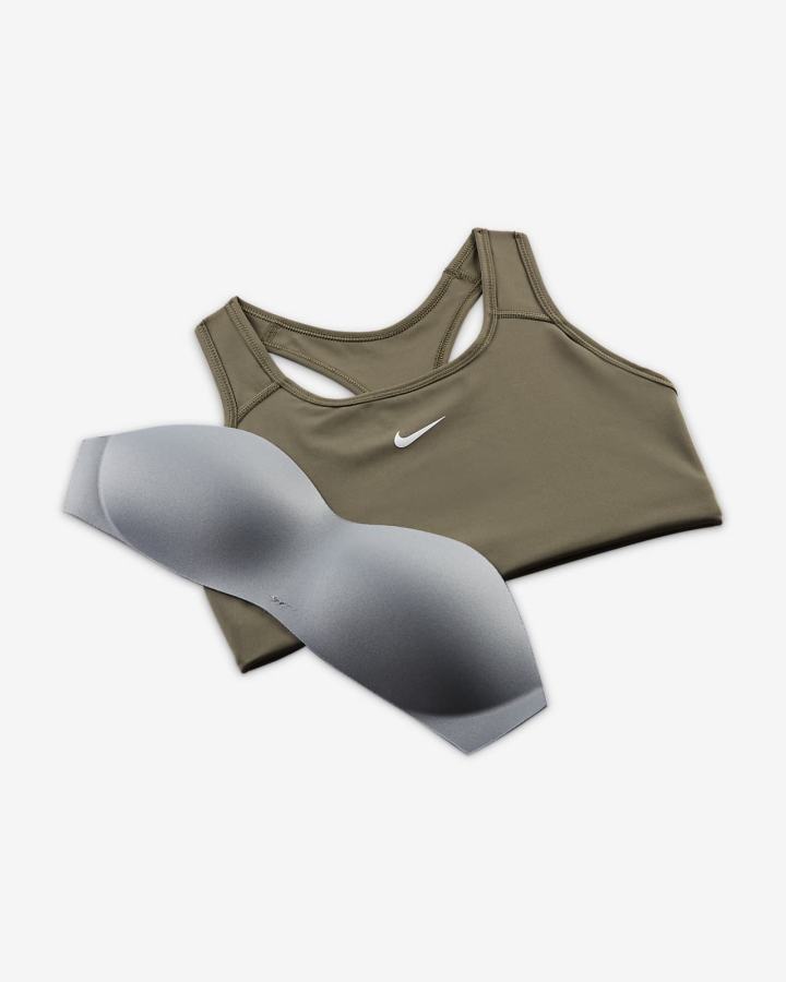 Sujetadores Deportivos Nike Dri-FIT Swoosh Medium-Support 1-Piece Pad Mujer Kaki Blancas | DUIKA-4921