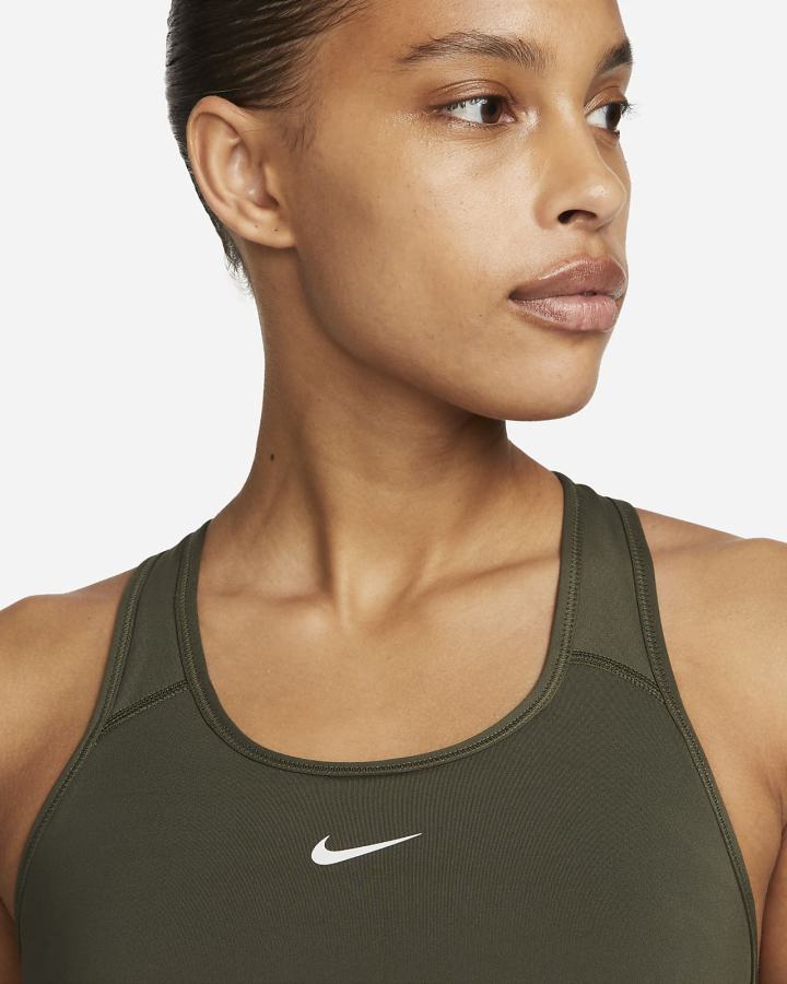 Sujetadores Deportivos Nike Dri-FIT Swoosh Medium-Support 1-Piece Pad Mujer Kaki Blancas | DUIKA-4921
