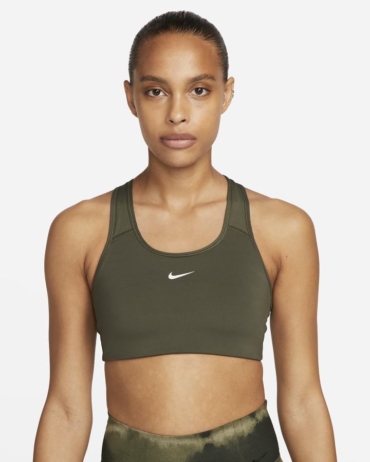 Sujetadores Deportivos Nike Dri-FIT Swoosh Medium-Support 1-Piece Pad Mujer Kaki Blancas | DUIKA-4921