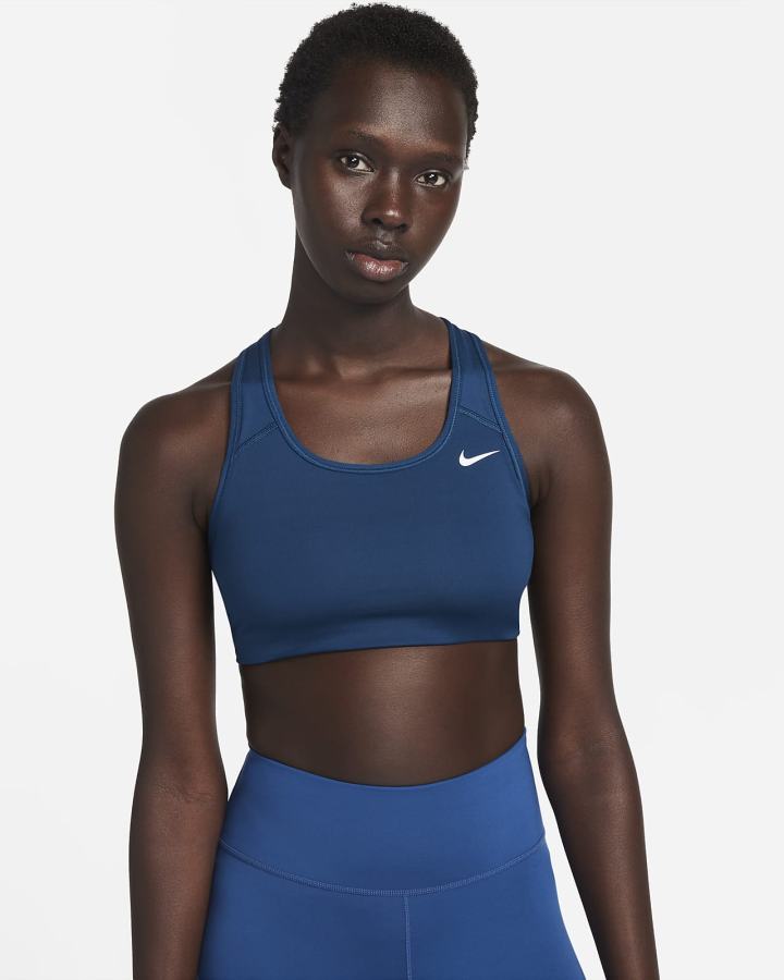 Sujetadores Deportivos Nike Dri-FIT Swoosh Medium-Support Non-Acolchado Mujer Azules Blancas | INMSJ-3506