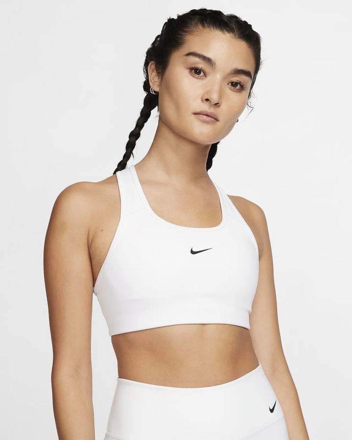Sujetadores Deportivos Nike Dri-FIT Swoosh Medium-Support 1-Piece Pad Mujer Blancas Negras | KSUEG-2793