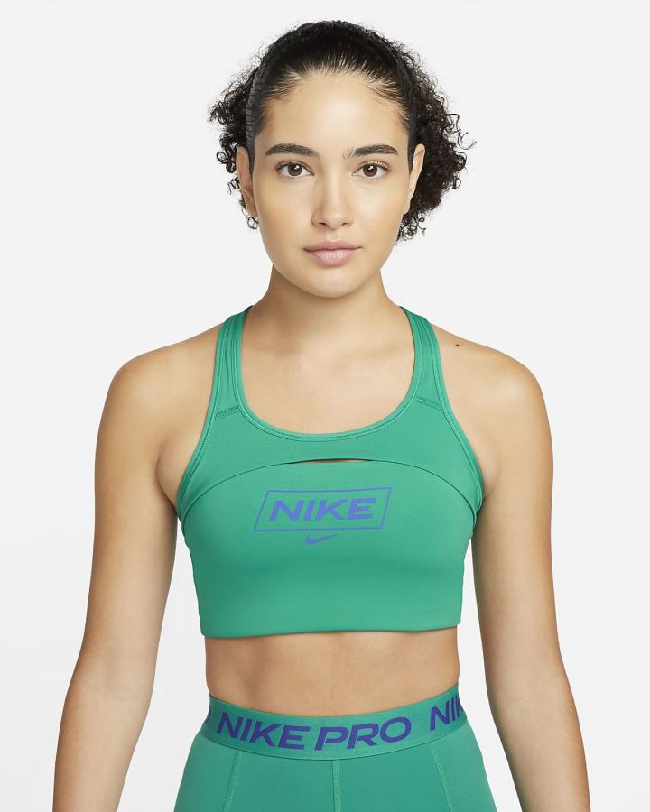 Sujetadores Deportivos Nike Pro Dri-FIT Swoosh Medium-Support Non-Acolchado Estampadas Mujer Verde | BAQSN-0823