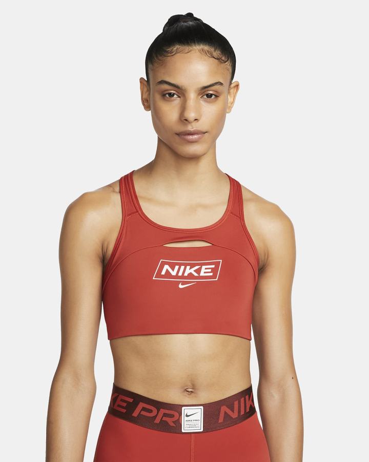 Sujetadores Deportivos Nike Pro Dri-FIT Swoosh Medium-Support Non-Acolchado Estampadas Mujer Marrones Rosas Claro | IAEHY-7138