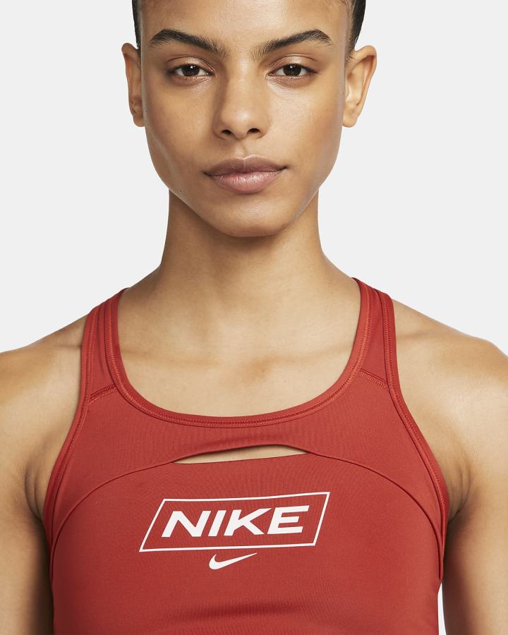 Sujetadores Deportivos Nike Pro Dri-FIT Swoosh Medium-Support Non-Acolchado Estampadas Mujer Marrones Rosas Claro | IAEHY-7138