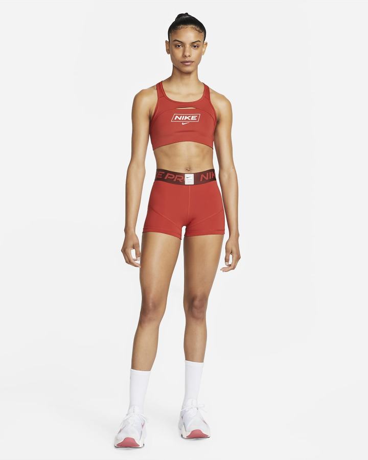 Sujetadores Deportivos Nike Pro Dri-FIT Swoosh Medium-Support Non-Acolchado Estampadas Mujer Marrones Rosas Claro | IAEHY-7138