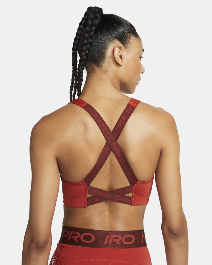 Sujetadores Deportivos Nike Pro Dri-FIT Swoosh Medium-Support Non-Acolchado Estampadas Mujer Marrones Rosas Claro | IAEHY-7138
