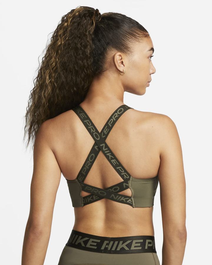 Sujetadores Deportivos Nike Pro Dri-FIT Swoosh Medium-Support Non-Acolchado Estampadas Mujer Verde Oliva Blancas | MBPAF-1407