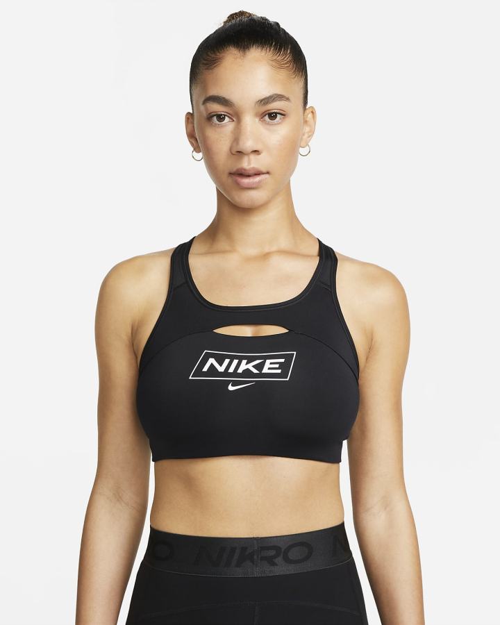 Sujetadores Deportivos Nike Pro Dri-FIT Swoosh Medium-Support Non-Acolchado Estampadas Mujer Negras Gris Oscuro Blancas | WCPDE-4763