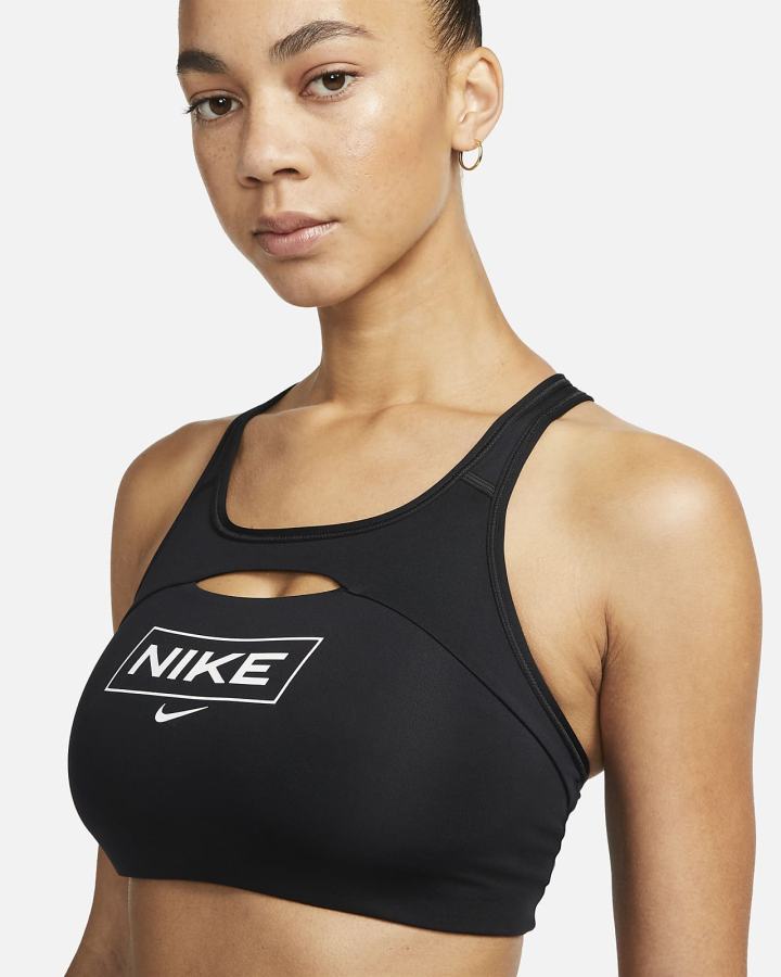 Sujetadores Deportivos Nike Pro Dri-FIT Swoosh Medium-Support Non-Acolchado Estampadas Mujer Negras Gris Oscuro Blancas | WCPDE-4763
