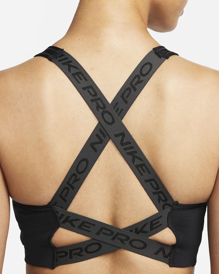 Sujetadores Deportivos Nike Pro Dri-FIT Swoosh Medium-Support Non-Acolchado Estampadas Mujer Negras Gris Oscuro Blancas | WCPDE-4763