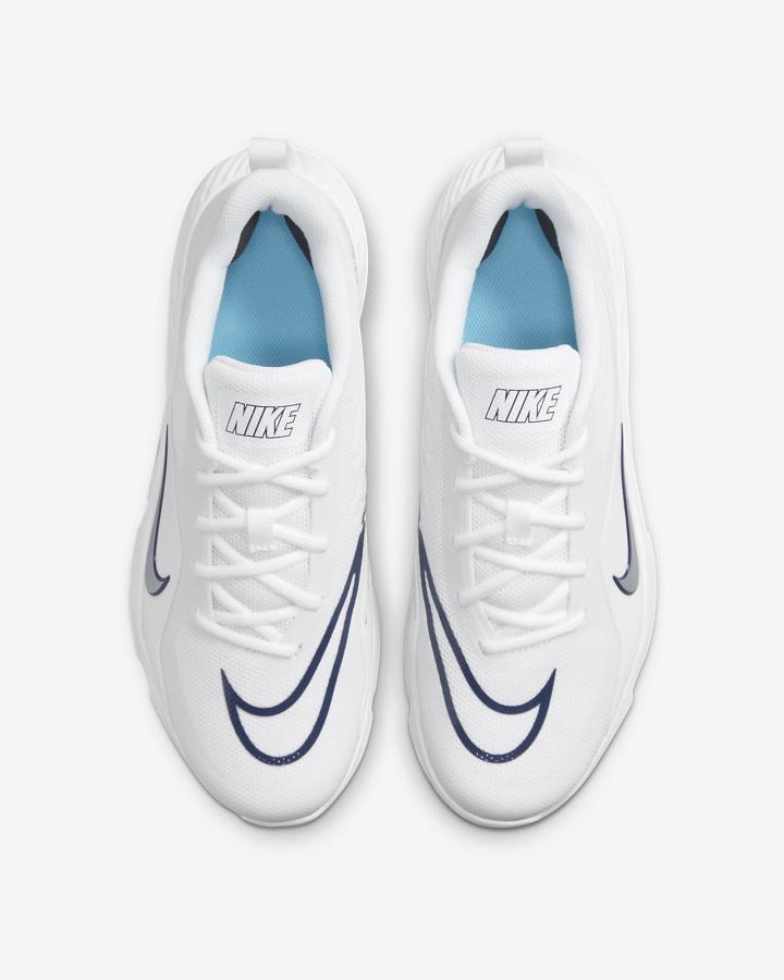Tacos De Lacrosse Nike Alpha Huarache 8 Pro Turf Mujer Blancas Azul Marino Metal Plateadas | BAGTK-4807