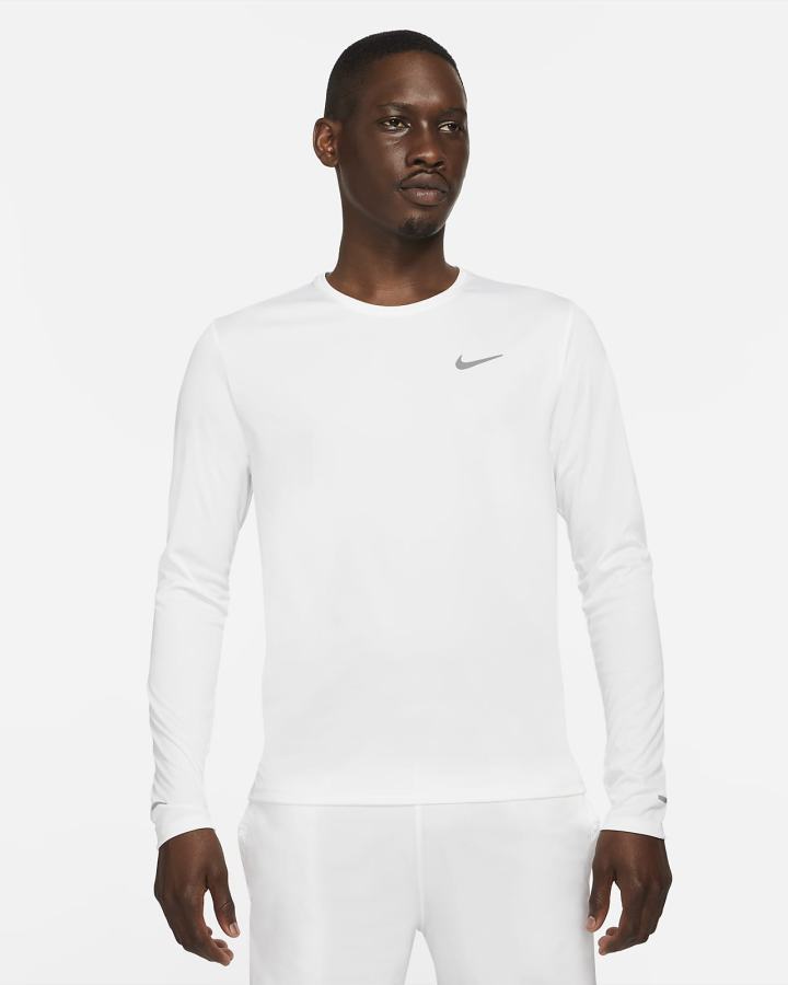 Top Running Nike Dri-FIT Miler Long-Sleeve Hombre Blancas | KPFOC-0478