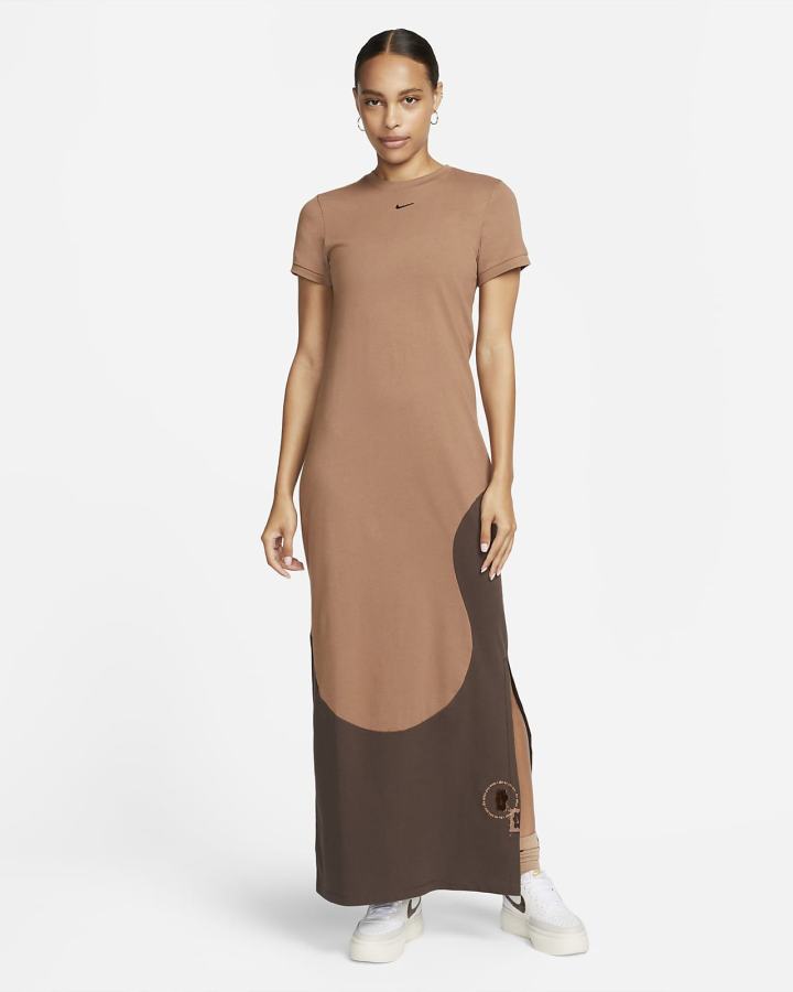 Vestido Nike Sportswear Color Clash Maxi Mujer Marrones | QTPGY-4216