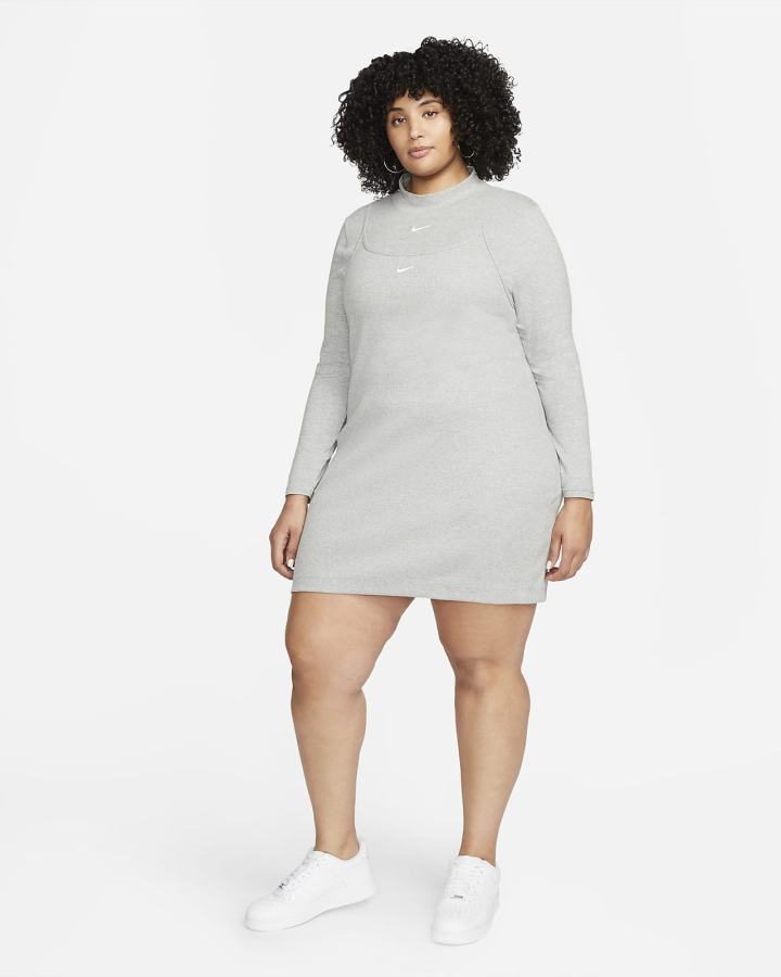 Vestido Nike Sportswear Essential Acanalado (Plus Size) Mujer Gris Oscuro Blancas | FNZUM-2765