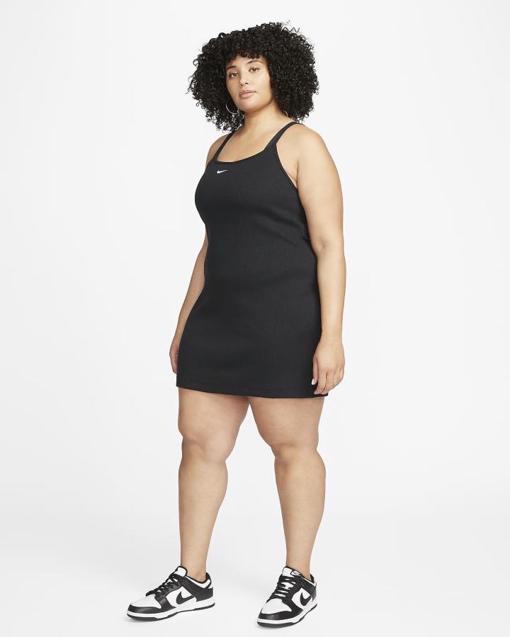 Vestido Nike Sportswear Essential Acanalado (Plus Size) Mujer Negras Blancas | UTMRX-5912