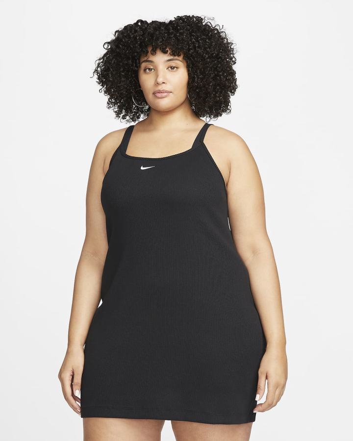 Vestido Nike Sportswear Essential Acanalado (Plus Size) Mujer Negras Blancas | UTMRX-5912