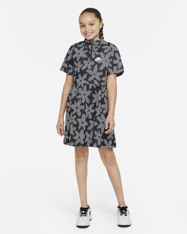 Vestido Nike Sportswear Kids Printed Short-Sleeve Niña Negras Blancas | KCAGU-7694