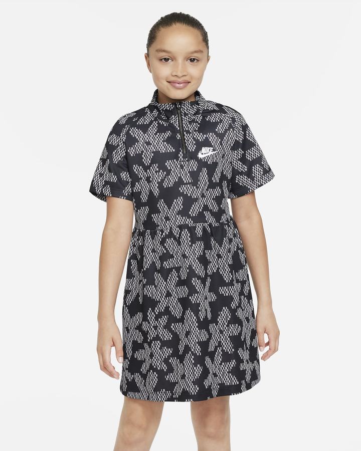 Vestido Nike Sportswear Kids Printed Short-Sleeve Niña Negras Blancas | KCAGU-7694