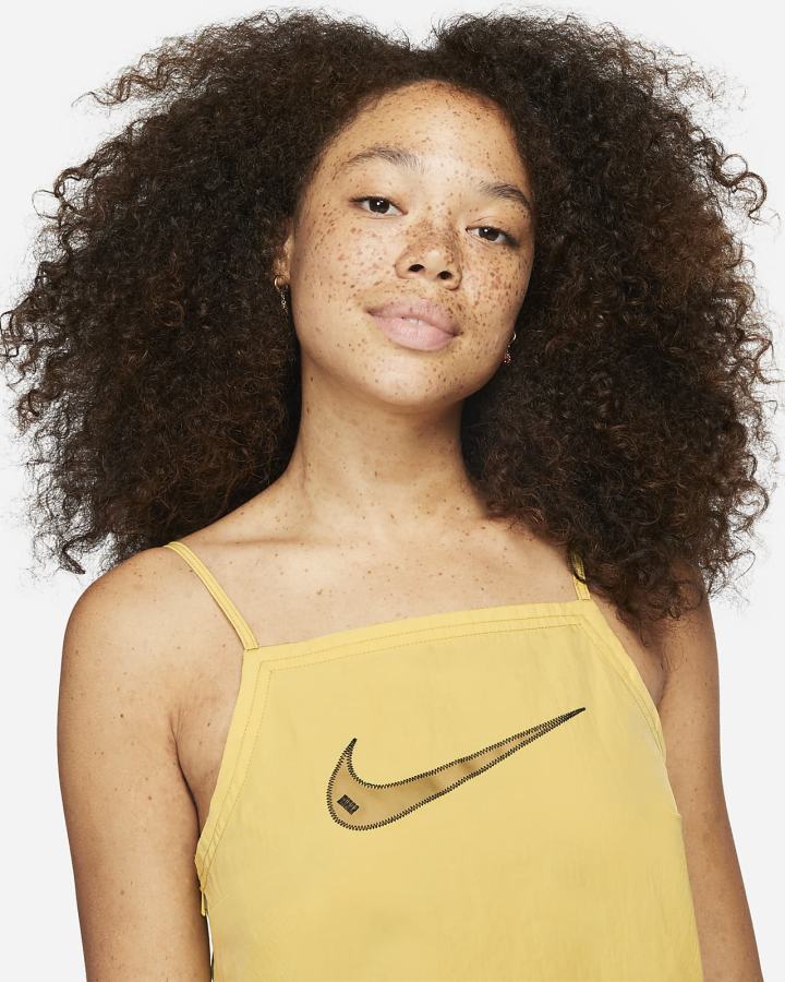 Vestido Nike Sportswear Swoosh Woven Cami Mujer Negras | OEQNL-5162