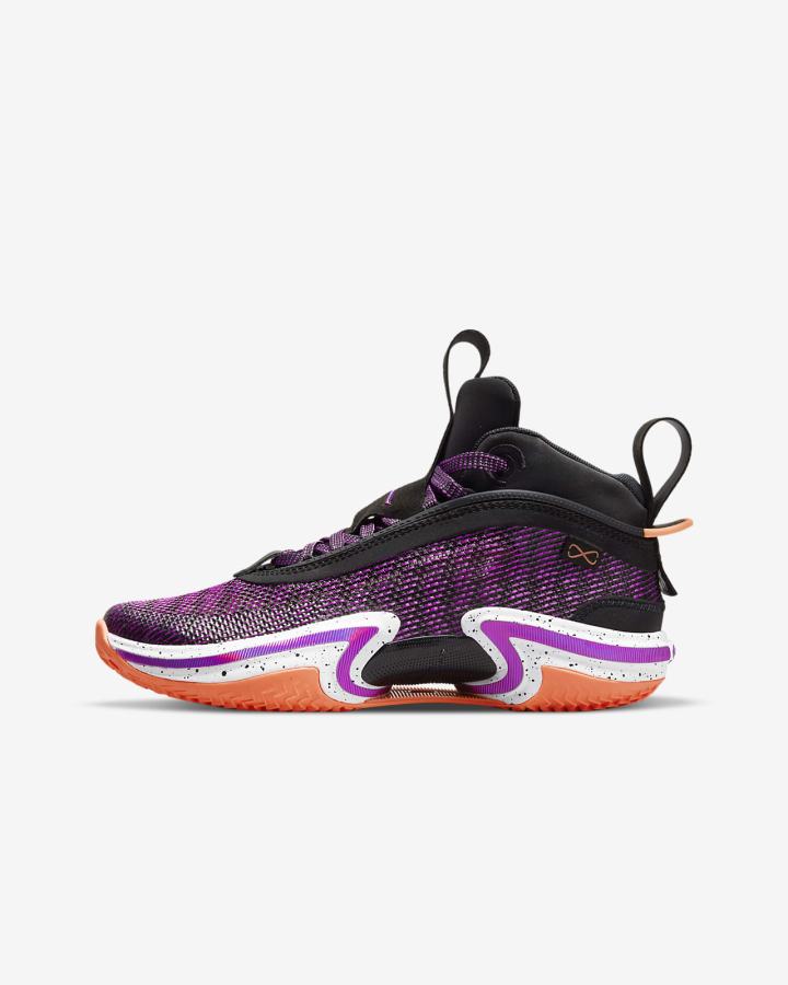 Zapatillas Baloncesto Nike Air Jordan XXXVI Kids Niño Negras Blancas Mango Claro Moradas | KZJVD-4506