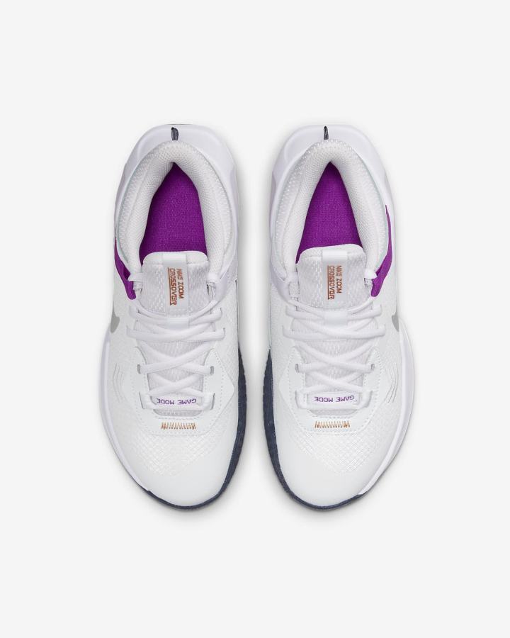 Zapatillas Baloncesto Nike Air Zoom Crossover Kids Niña Blancas Moradas Metal Plateadas | HTDMP-0642