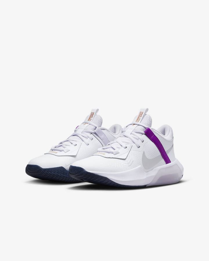 Zapatillas Baloncesto Nike Air Zoom Crossover Kids Niña Blancas Moradas Metal Plateadas | HTDMP-0642