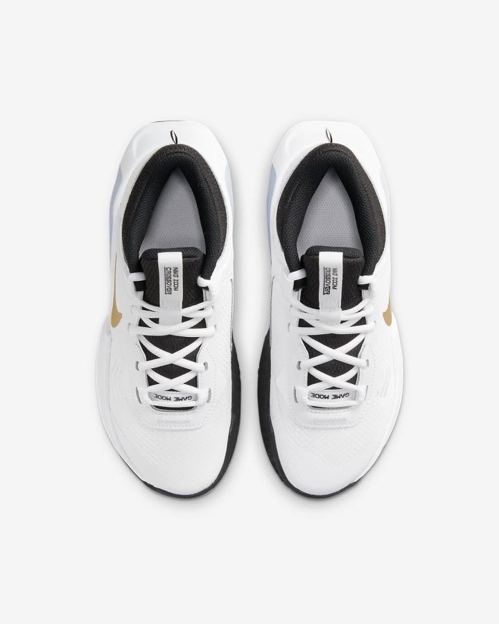 Zapatillas Baloncesto Nike Air Zoom Crossover Kids Niña Blancas Negras Metal Doradas | TYHRX-0641