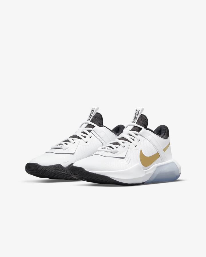 Zapatillas Baloncesto Nike Air Zoom Crossover Kids Niña Blancas Negras Metal Doradas | TYHRX-0641