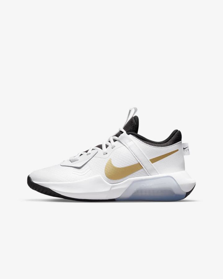 Zapatillas Baloncesto Nike Air Zoom Crossover Kids Niña Blancas Negras Metal Doradas | TYHRX-0641