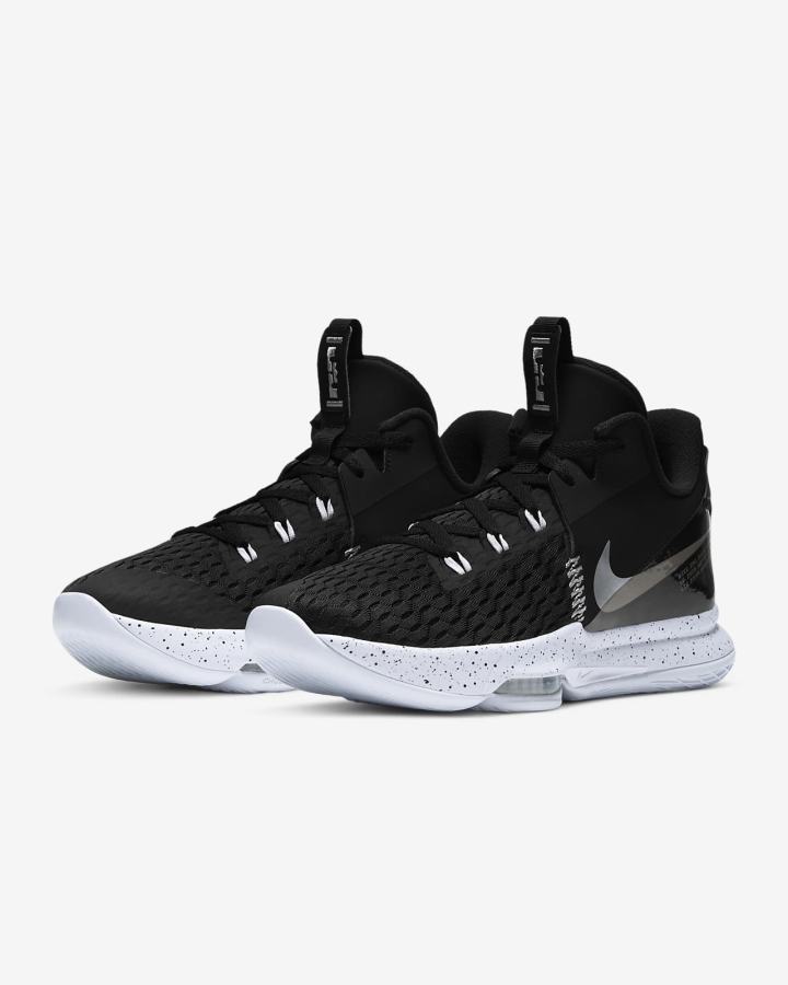 Zapatillas Baloncesto Nike LeBron Witness 5 Hombre Negras Blancas Metal Plateadas | PYQJD-0398