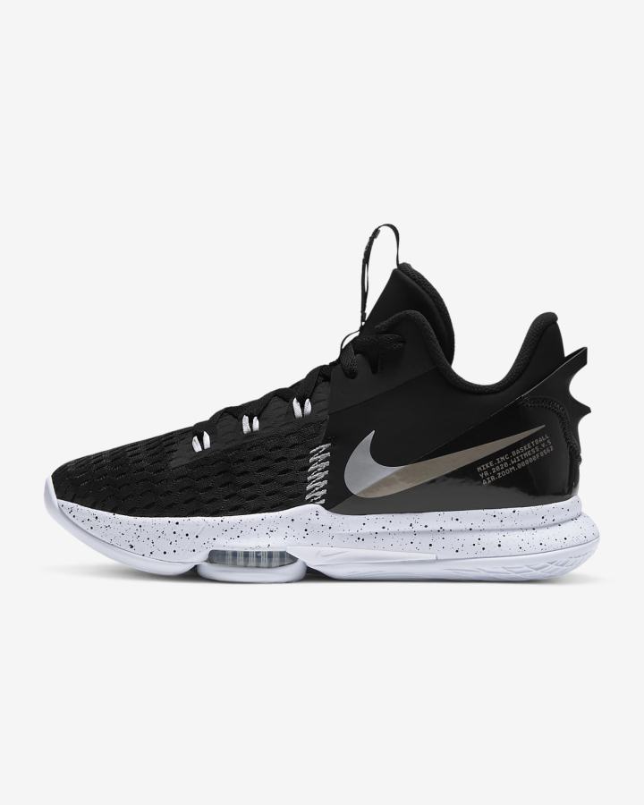 Zapatillas Baloncesto Nike LeBron Witness 5 Hombre Negras Blancas Metal Plateadas | PYQJD-0398