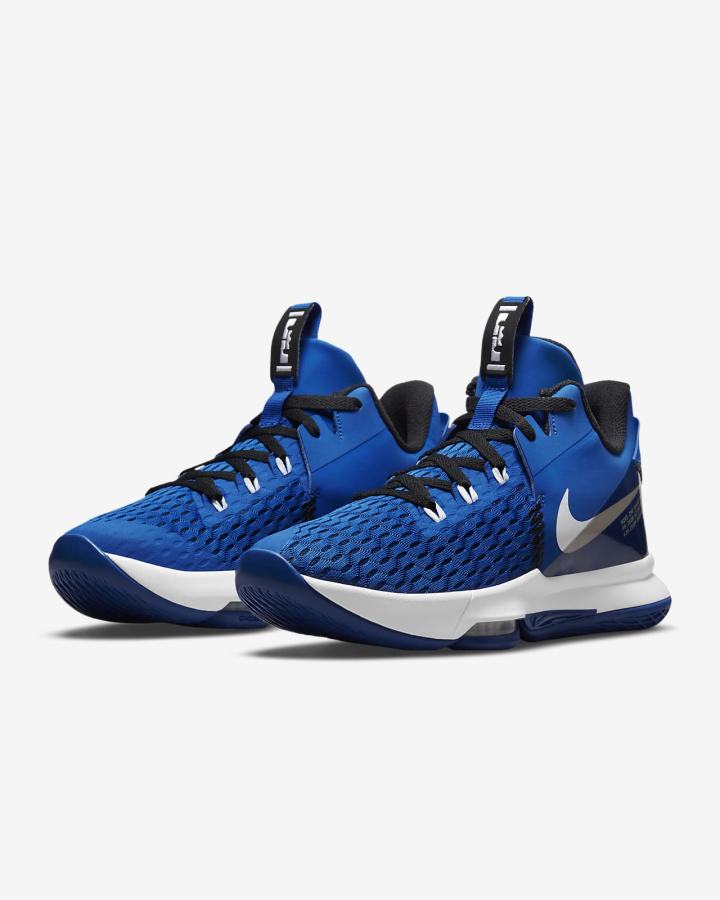 Zapatillas Baloncesto Nike LeBron Witness 5 Hombre Azul Real Negras Blancas | USAWZ-6105
