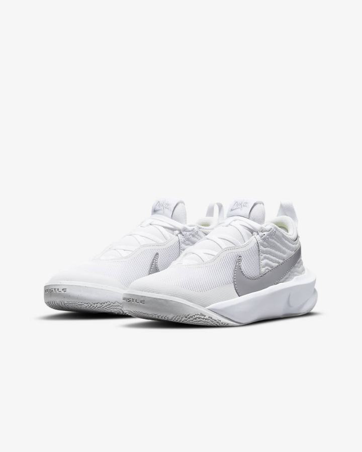 Zapatillas Baloncesto Nike Team Hustle D 10 Kids Niña Blancas Metal Plateadas | OBTMF-8706