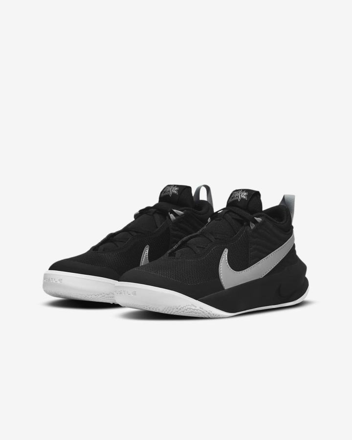 Zapatillas Baloncesto Nike Team Hustle D 10 Kids Niña Negras Blancas Metal Plateadas | RPUSB-6123