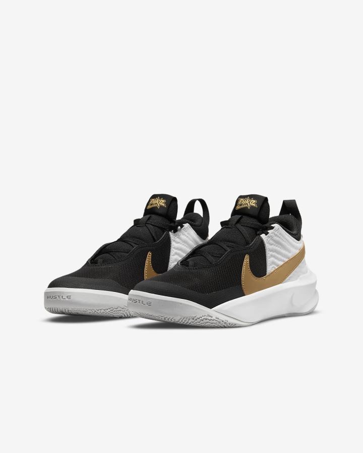 Zapatillas Baloncesto Nike Team Hustle D 10 Kids Niña Negras Blancas Metal Doradas | XNUPV-7045