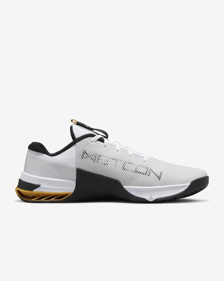 Zapatillas Deportivos Nike Metcon 8 Hombre Blancas Negras Doradas | OLWUQ-7821