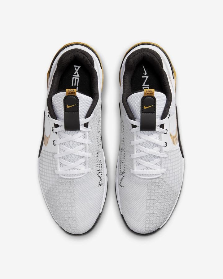 Zapatillas Deportivos Nike Metcon 8 Hombre Blancas Negras Doradas | OLWUQ-7821