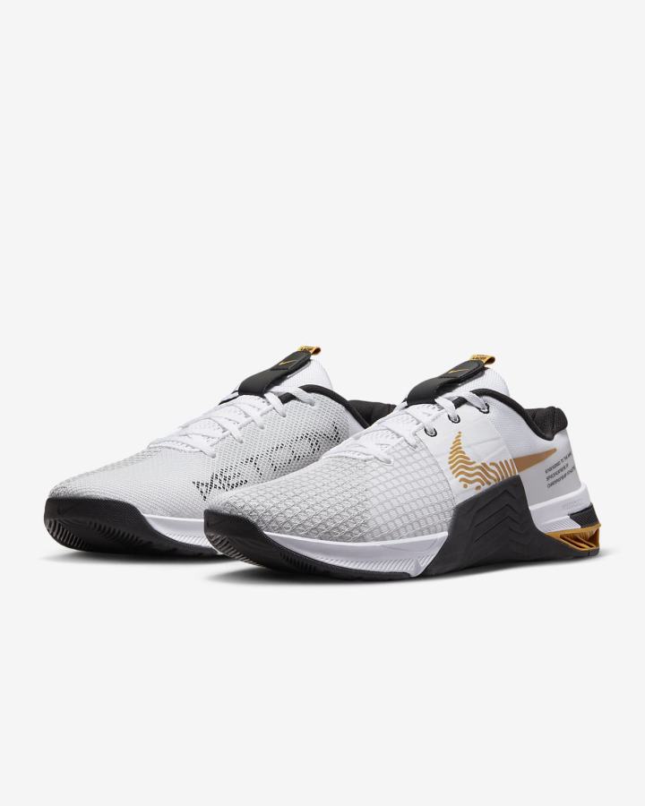 Zapatillas Deportivos Nike Metcon 8 Hombre Blancas Negras Doradas | OLWUQ-7821