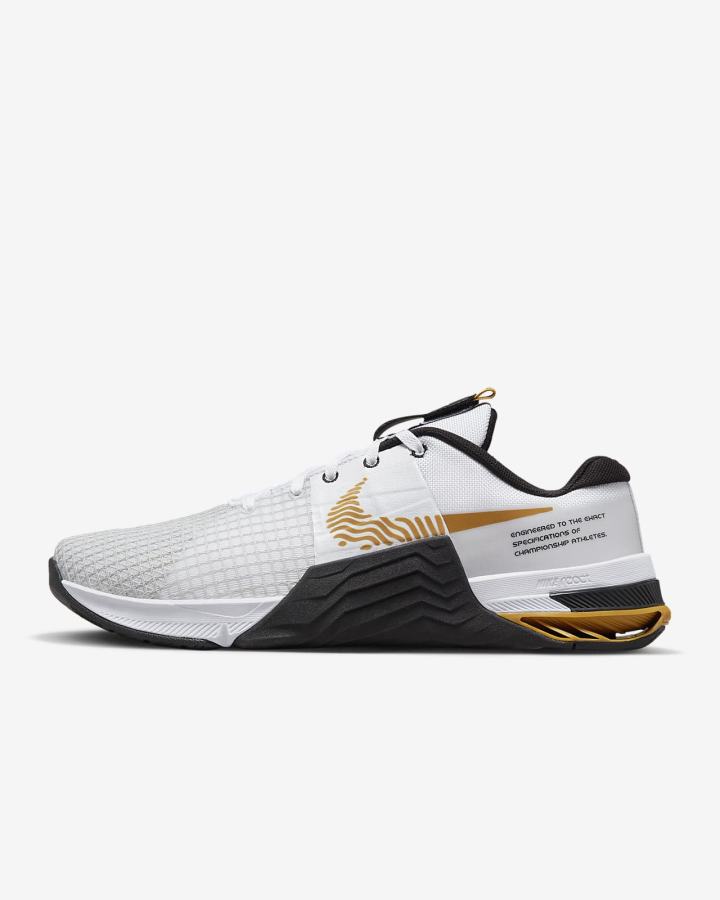 Zapatillas Deportivos Nike Metcon 8 Hombre Blancas Negras Doradas | OLWUQ-7821