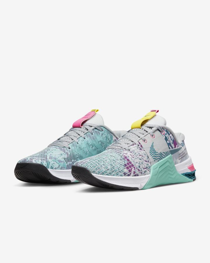 Zapatillas Deportivos Nike Metcon 8 Mujer Gris Claro Turquesa | SAEJG-9081