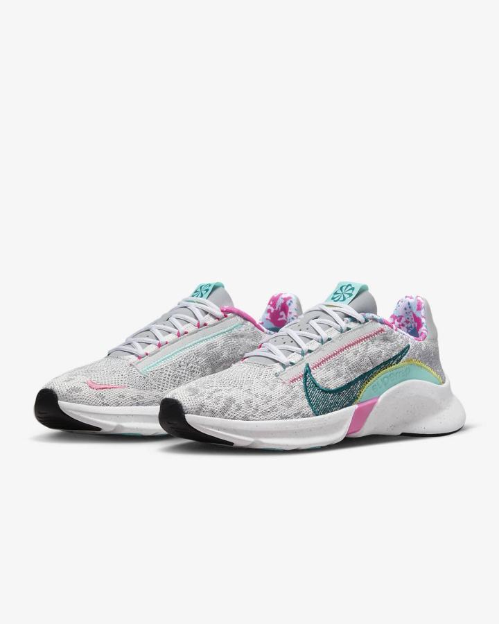 Zapatillas Deportivos Nike SuperRep Go 3 Flyknit Next Nature Mujer Gris Turquesa | SVBNH-8597