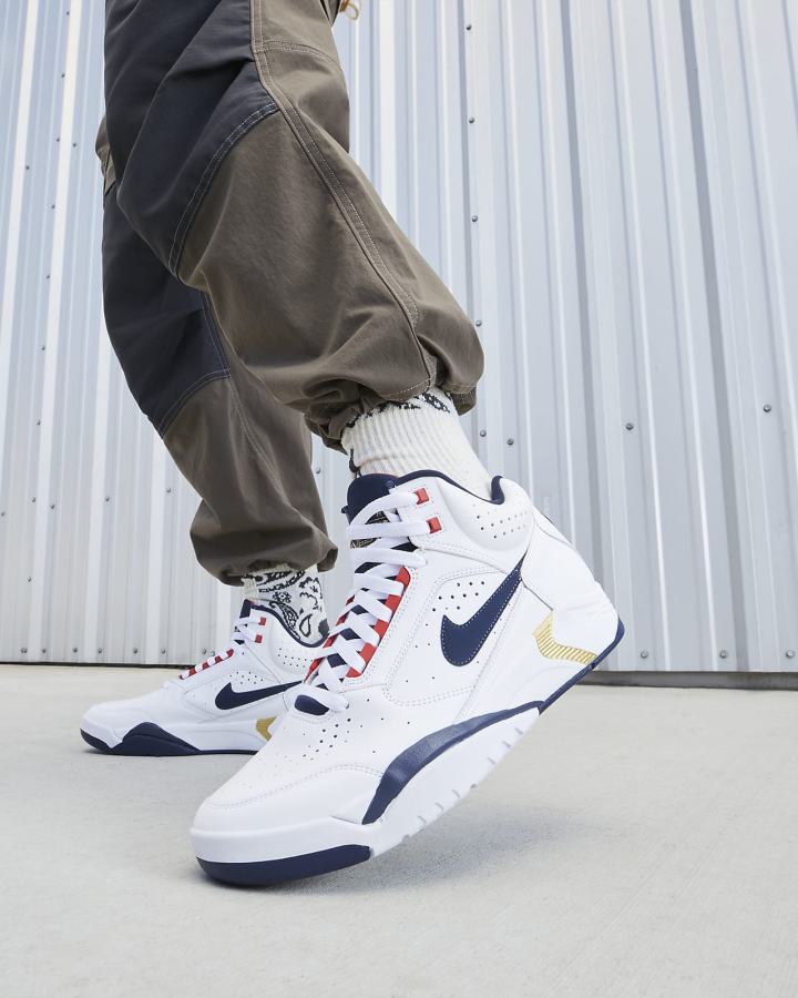 Zapatillas Nike Air Flight Lite Mid Hombre Blancas Rojas Metal Doradas Azul Marino | WFQHC-4270