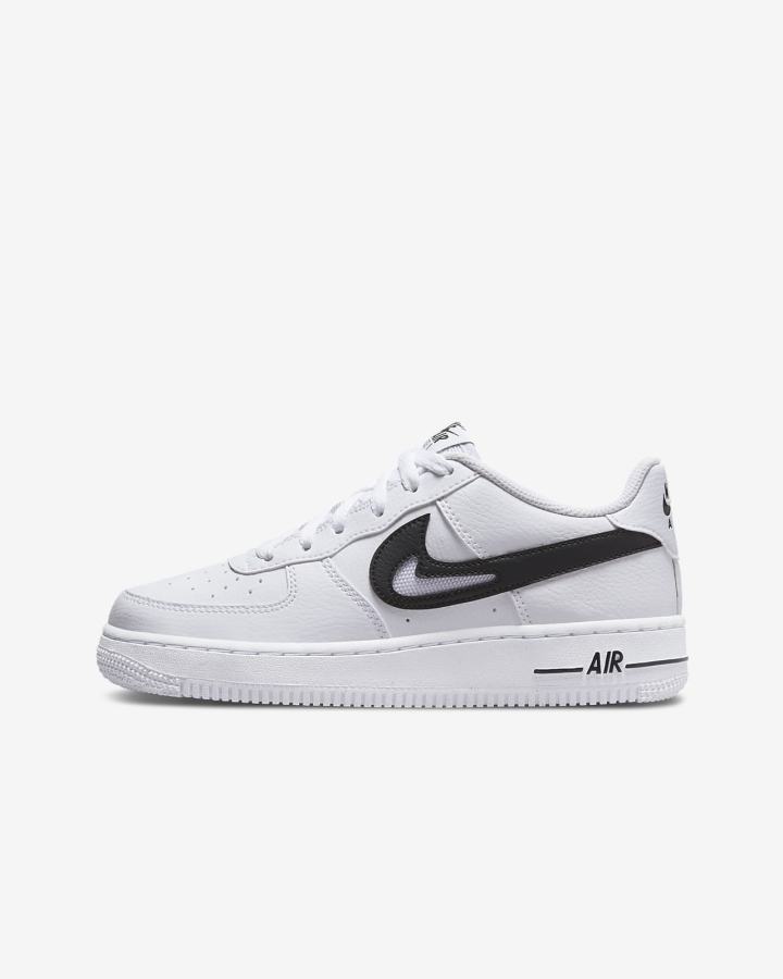 Zapatillas Nike Air Force 1 Kids Niño Blancas Negras | YVCJG-1625