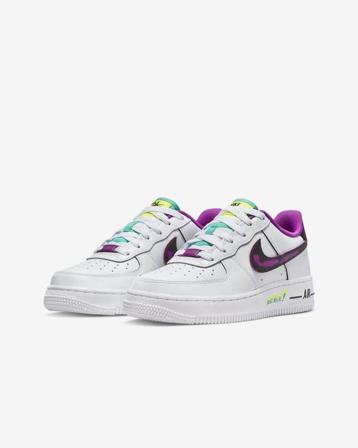 Zapatillas Nike Air Force 1 LV8 Kids Niño Blancas Moradas Negras | PVSZF-6238