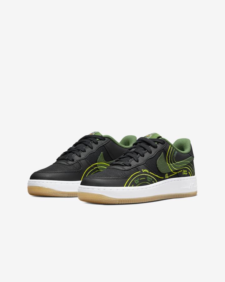 Zapatillas Nike Air Force 1 LV8 Kids Niño Negras Blancas Gris Oscuro Verde | TVDWU-8321