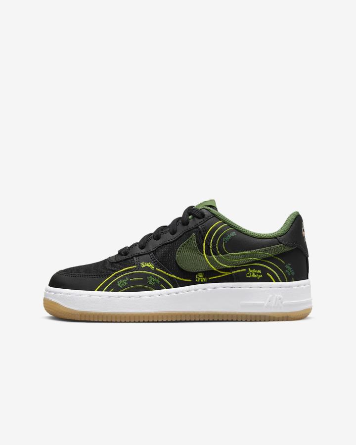 Zapatillas Nike Air Force 1 LV8 Kids Niño Negras Blancas Gris Oscuro Verde | TVDWU-8321