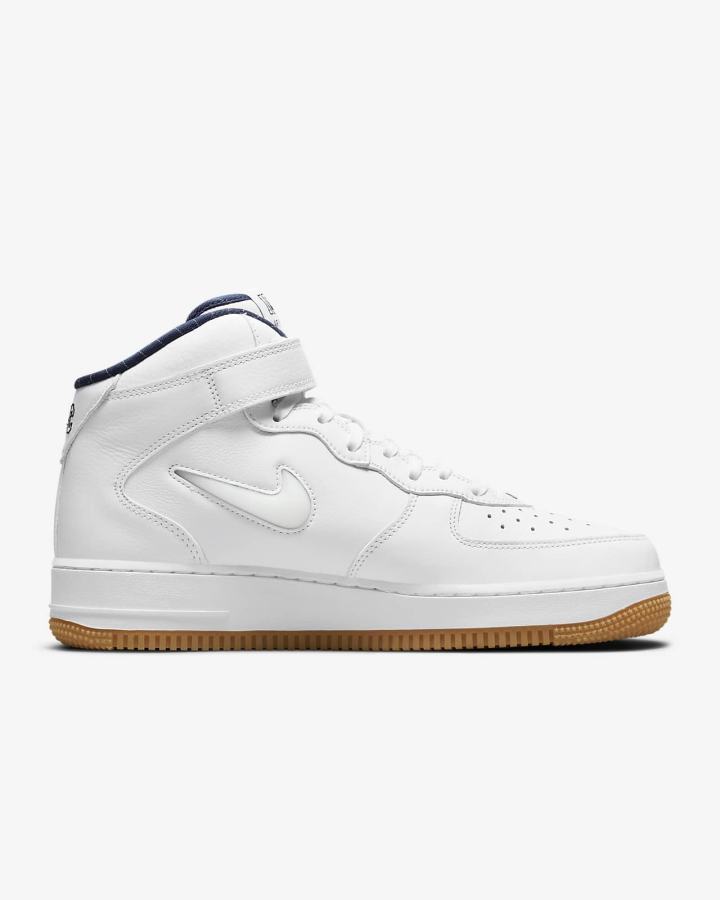 Zapatillas Nike Air Force 1 Mid Hombre Blancas Azul Marino Amarillo Blancas | HFOXS-0542