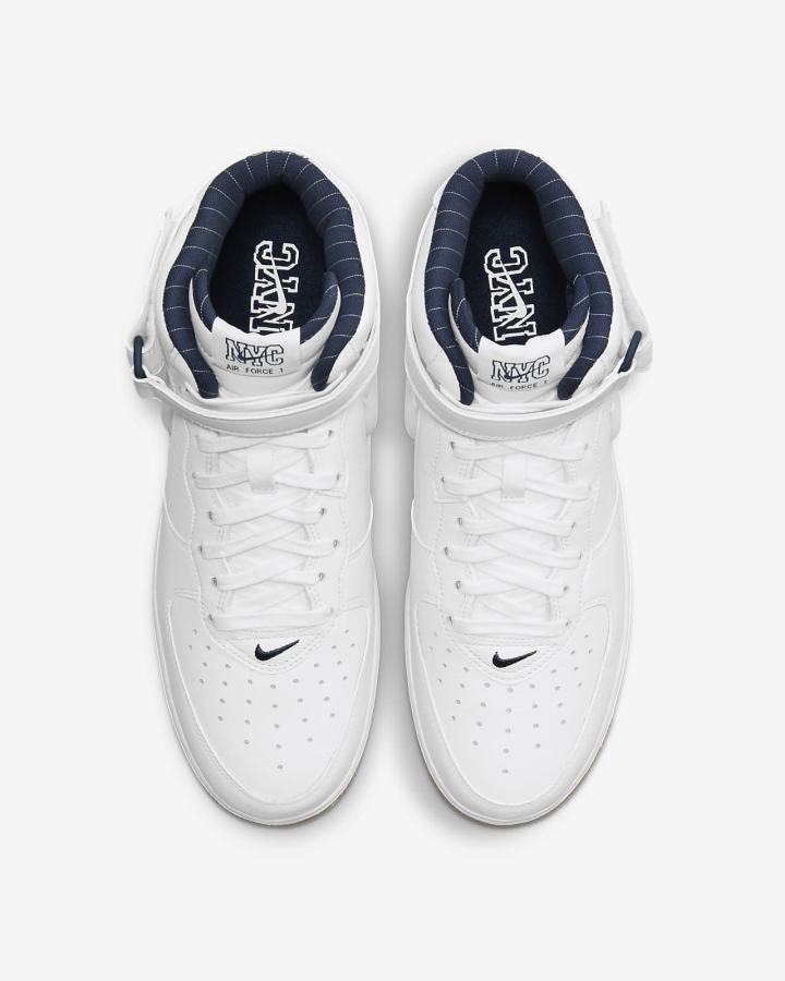 Zapatillas Nike Air Force 1 Mid Hombre Blancas Azul Marino Amarillo Blancas | HFOXS-0542