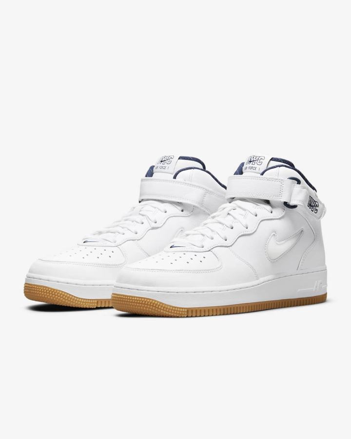 Zapatillas Nike Air Force 1 Mid Hombre Blancas Azul Marino Amarillo Blancas | HFOXS-0542